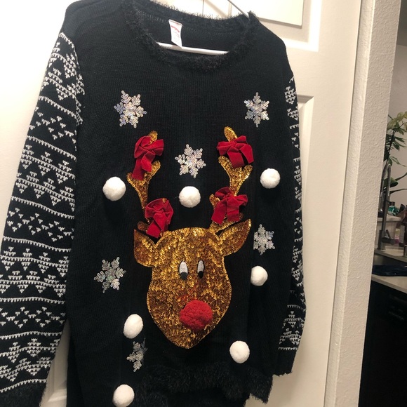 Holiday Time Christmas Sweater Reindeer Party Pullover Multicolor Sz 1X(16W/18W) - Picture 11 of 13